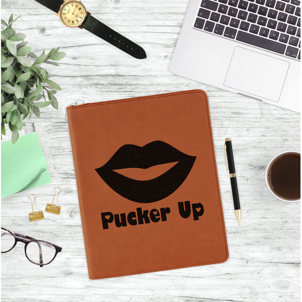 Lips (Pucker Up) Leatherette Zipper Portfolio - Lifestyle Photo