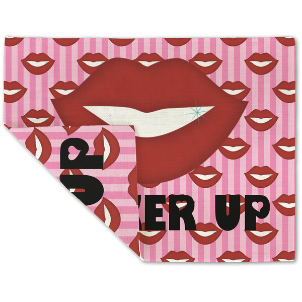 Custom Lips (Pucker Up) Double-Sided Linen Placemat - Single