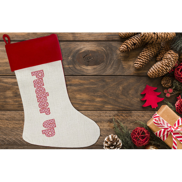 Lips (Pucker Up) Linen Stocking w/Red Cuff - Flat Lay (LIFESTYLE)