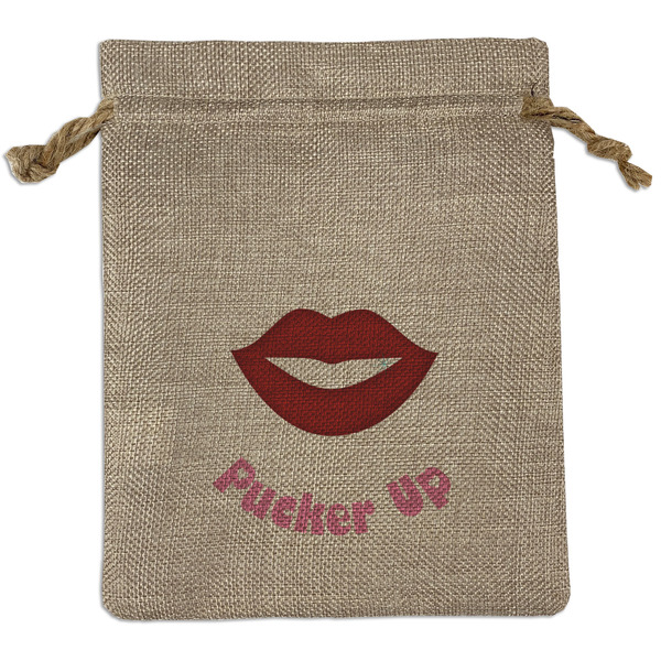 Custom Lips (Pucker Up) Medium Burlap Gift Bag - Front