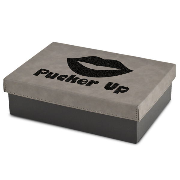 Custom Lips (Pucker Up) Medium Gift Box w/ Engraved Leather Lid