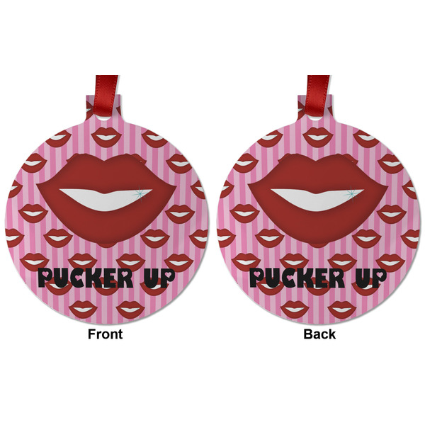 Lips (Pucker Up) Metal Ball Ornament - Front and Back