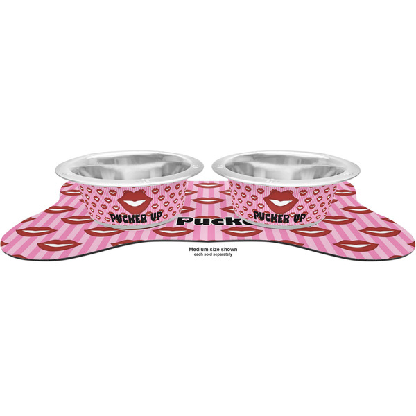 Lips (Pucker Up) Metal Pet Bowls - On Dog Bone Shaped Mat