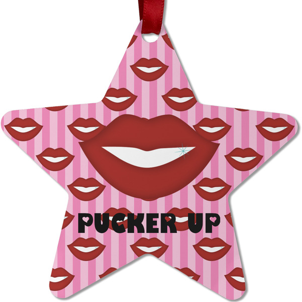 Custom Lips (Pucker Up) Metal Star Ornament - Double Sided