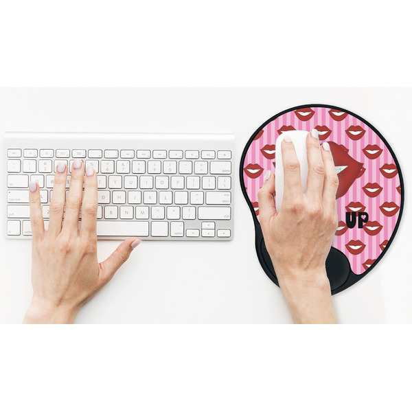 Lips (Pucker Up) Mouse Pad with Wrist Rest - LIFESYTLE 2 (in use)