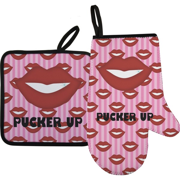 Custom Lips (Pucker Up) Right Oven Mitt & Pot Holder Set
