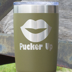 Lips (Pucker Up) 20 oz Stainless Steel Tumbler - Olive - Single Sided