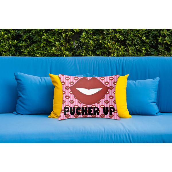 Lips (Pucker Up) Outdoor Throw Pillow  - LIFESTYLE (Rectangular - 20x14)