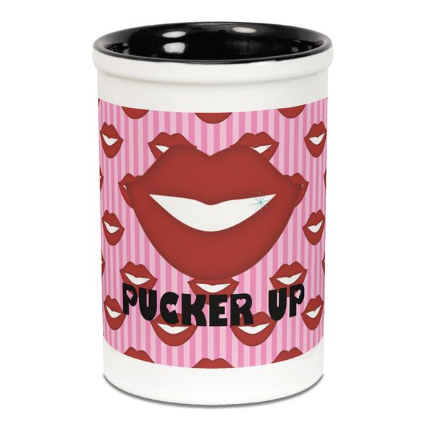 Custom Lips (Pucker Up) Ceramic Pencil Holders - Black