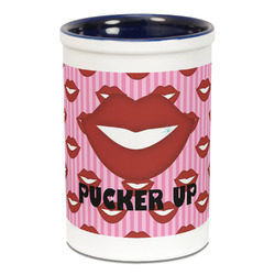 Lips (Pucker Up) Ceramic Pencil Holders - Blue