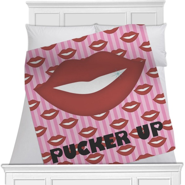 Custom Lips (Pucker Up) Minky Blanket - 40"x30" - Single Sided