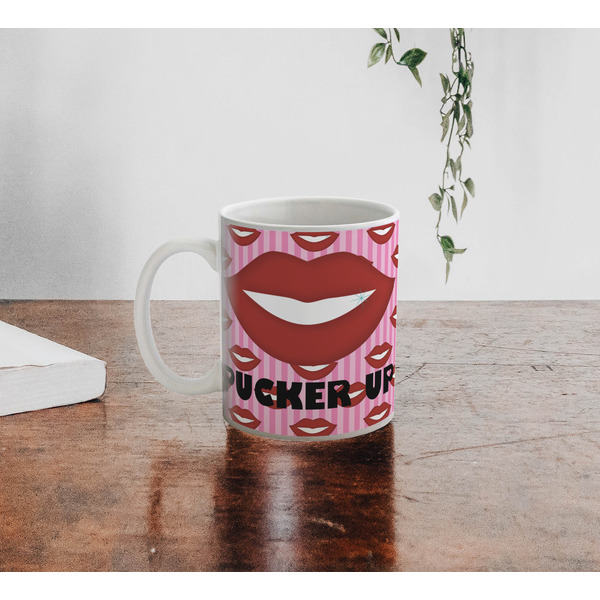Lips (Pucker Up) Personalized Coffee Mug - Lifestyle