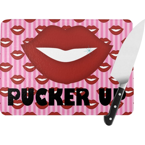 Custom Lips (Pucker Up) Rectangular Glass Cutting Board - Large - 15.25"x11.25"