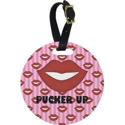 Lips (Pucker Up) Plastic Luggage Tag - Round