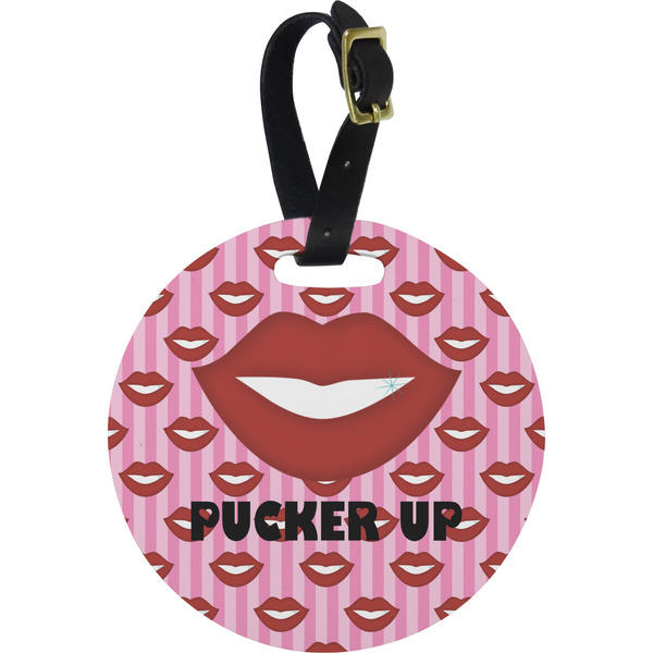 Custom Lips (Pucker Up) Plastic Luggage Tag - Round