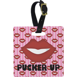 Lips (Pucker Up) Plastic Luggage Tag - Square