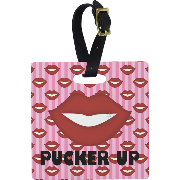 Custom Lips (Pucker Up) Plastic Luggage Tag - Square