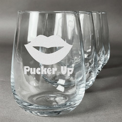 Lips (Pucker Up) Stemless Wine Glasses (Set of 4)