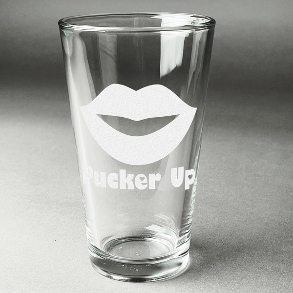Custom Lips (Pucker Up) Pint Glass - Engraved