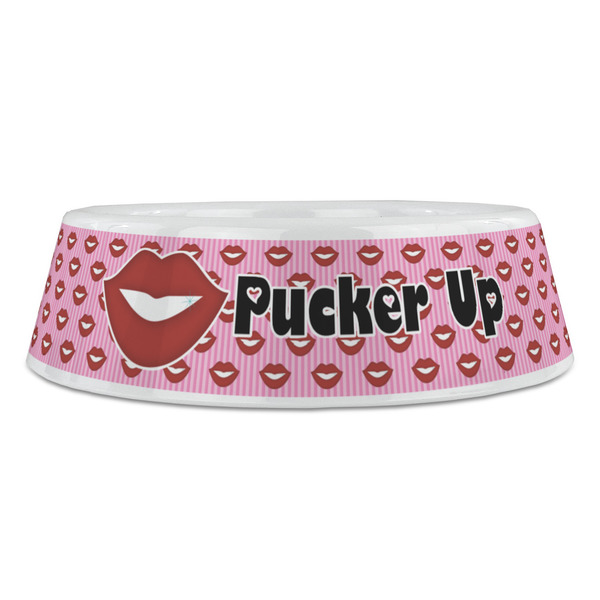 Lips (Pucker Up) Plastic Pet Bowls - Large - FRONT