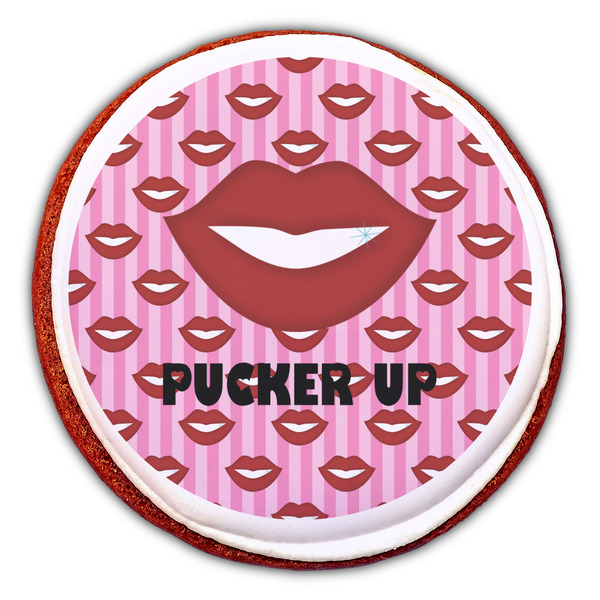 Lips (Pucker Up) Printed Icing Circle - Large - On Cookie