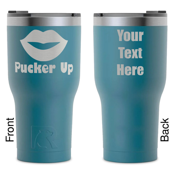 Custom Lips (Pucker Up) RTIC Tumbler - Dark Teal - Laser Engraved - Double-Sided