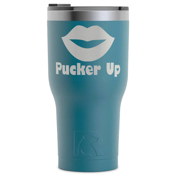 Custom Lips (Pucker Up) RTIC Tumbler - Dark Teal - Laser Engraved - Single-Sided