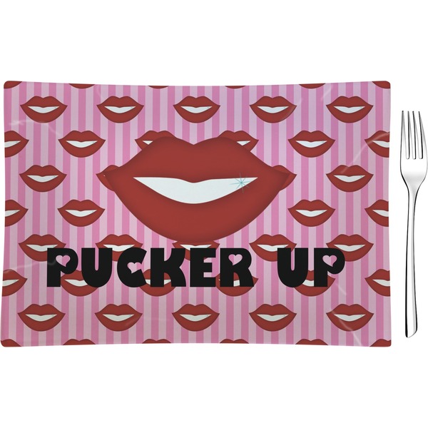 Custom Lips (Pucker Up) Glass Rectangular Appetizer / Dessert Plate