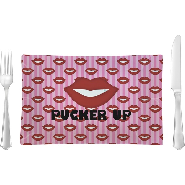 Custom Lips (Pucker Up) Rectangular Glass Lunch / Dinner Plate - Single or Set