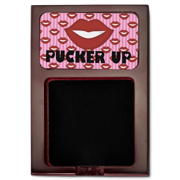 Lips (Pucker Up) Red Mahogany Sticky Note Holder - Flat