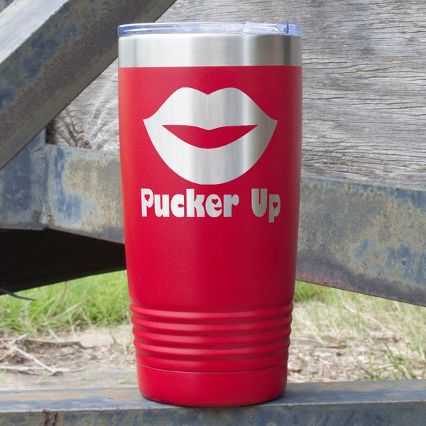 Custom Lips (Pucker Up) 20 oz Stainless Steel Tumbler - Red - Single Sided