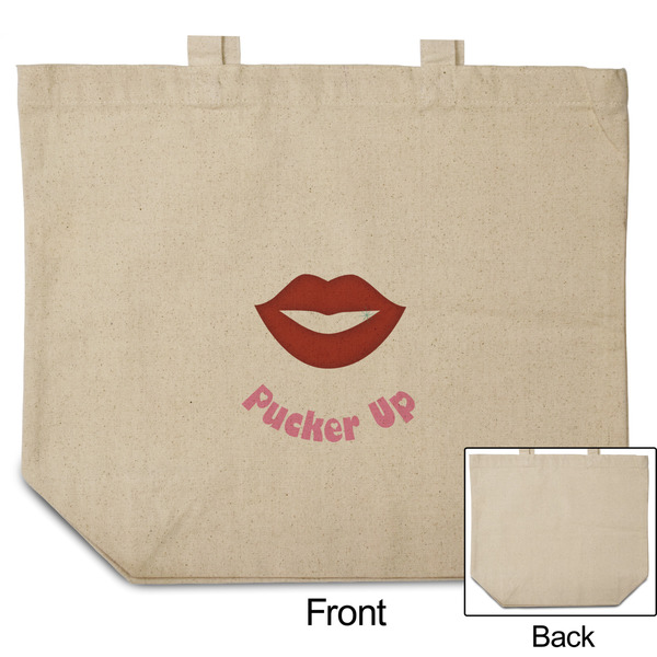 Lips (Pucker Up) Reusable Cotton Grocery Bag - Front & Back View