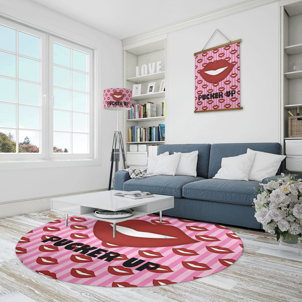 Lips (Pucker Up) Round Area Rug - IN CONTEXT