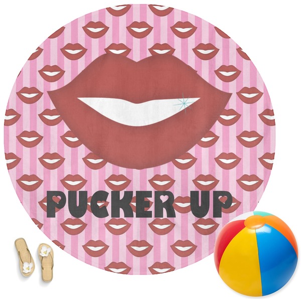 Custom Lips (Pucker Up) Round Beach Towel