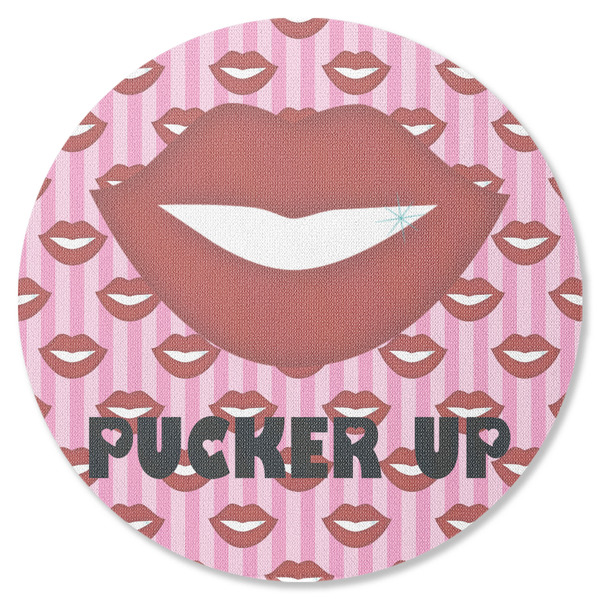 Custom Lips (Pucker Up) Round Rubber Backed Coaster
