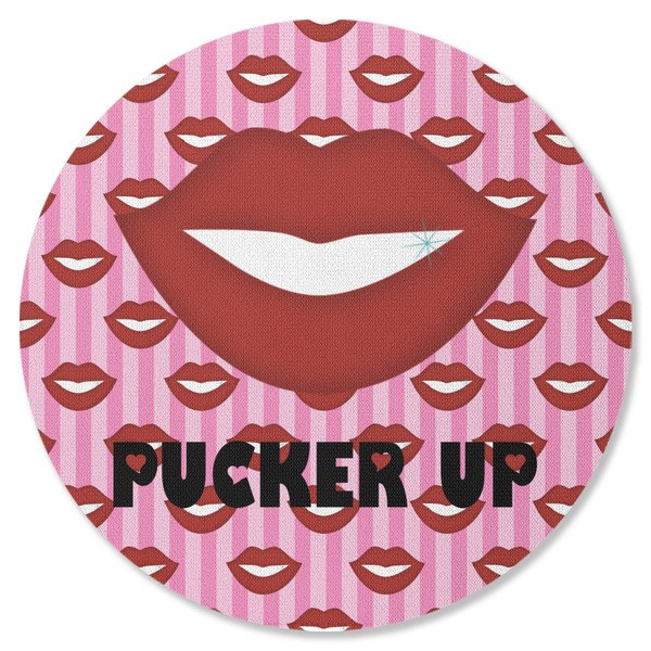 Lips (Pucker Up) Round Coaster Rubber Back - Single