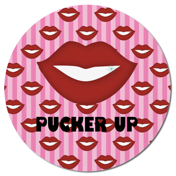 Lips (Pucker Up) Round Fridge Magnet - FRONT