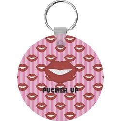 Lips (Pucker Up) Round Plastic Keychain