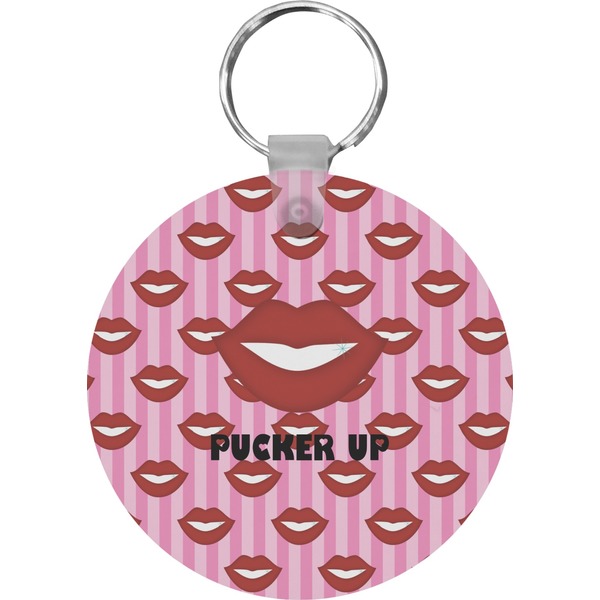 Custom Lips (Pucker Up) Round Plastic Keychain