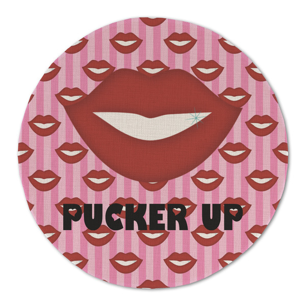 Custom Lips (Pucker Up) Round Linen Placemat - Single Sided