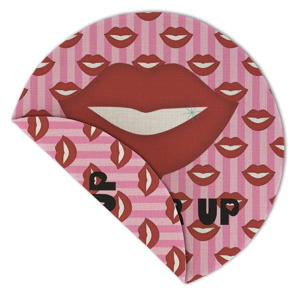 Lips (Pucker Up) Round Linen Placemats - Front (folded corner double sided)