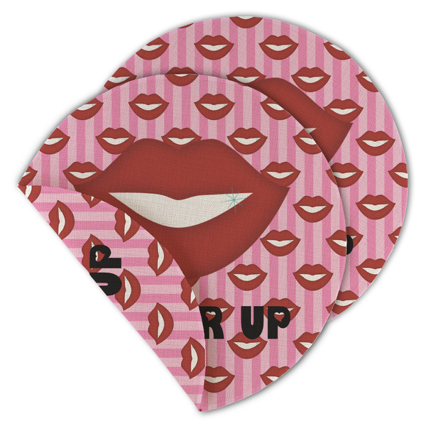 Custom Lips (Pucker Up) Round Linen Placemat - Double Sided