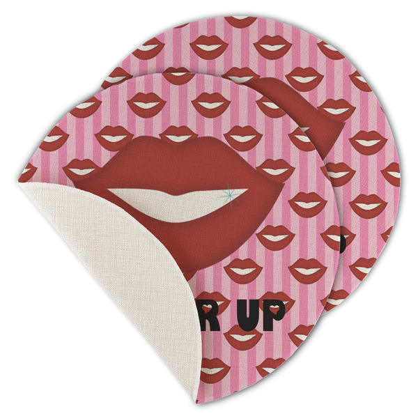 Custom Lips (Pucker Up) Round Linen Placemat - Single Sided - Set of 4