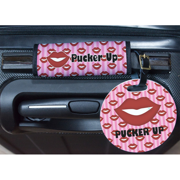 Lips (Pucker Up) Round Luggage Tag & Handle Wrap - In Context