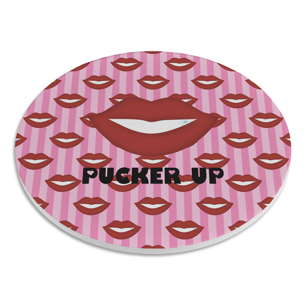 Lips (Pucker Up) Round Stone Trivet - Angle View