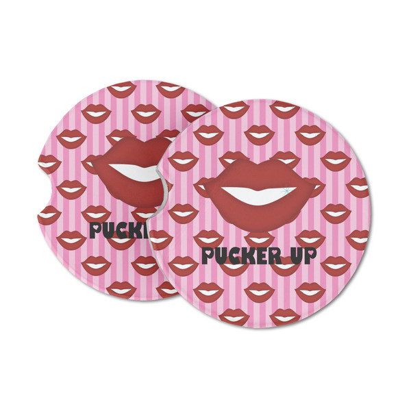 Custom Lips (Pucker Up) Sandstone Car Coasters - Set of 2