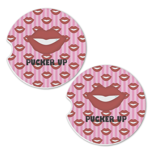 Lips (Pucker Up) Sandstone Car Coasters - Set of 2