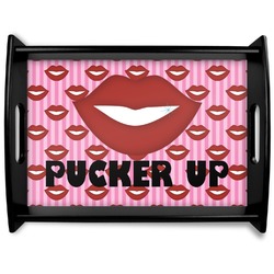 Lips (Pucker Up) Black Wooden Tray - Large
