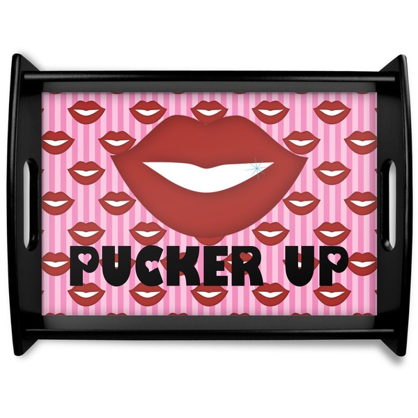 Custom Lips (Pucker Up) Black Wooden Tray - Large