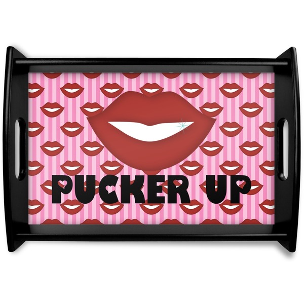 Custom Lips (Pucker Up) Black Wooden Tray - Small